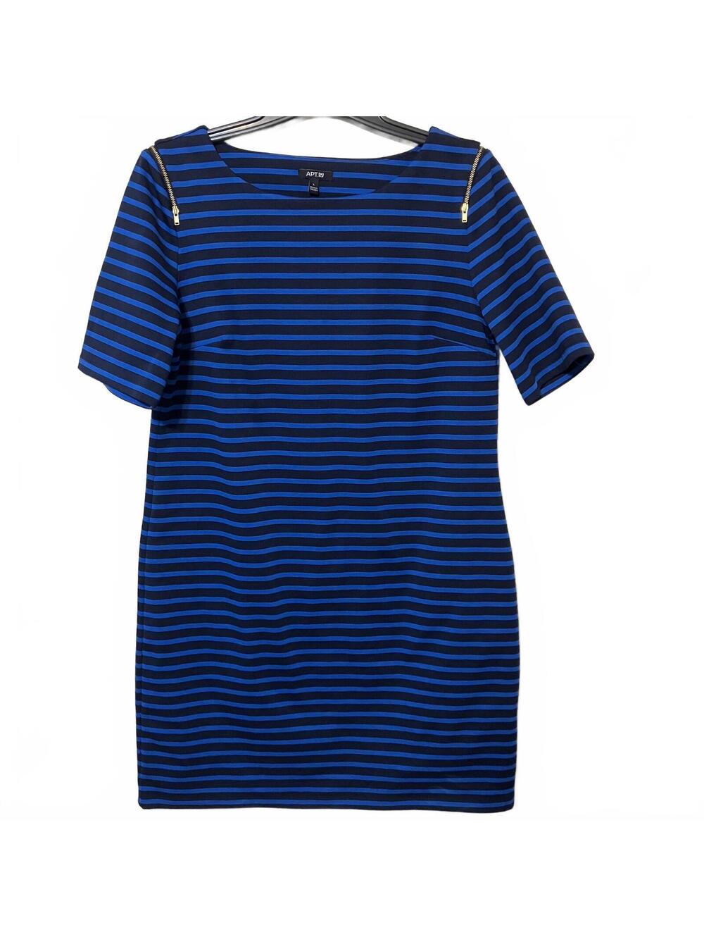 APT. 9 Preppy Blue Black Striped Zip Shoulder Minimalist Dress Size Large